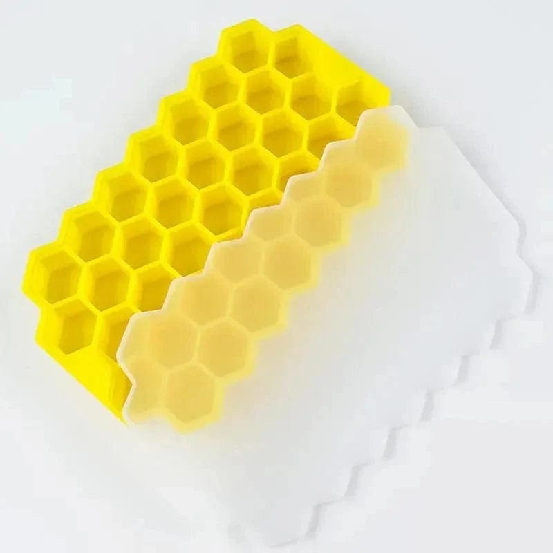 Silikonowa tacka na kostki lodu wielokrotnego użytku z 37 przegródkami o strukturze plastra miodu Żółty Cuisine Pratique Polska