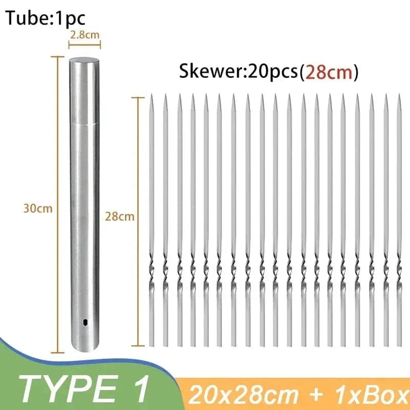 Szaszłyki do grilla ze stali nierdzewnej wielokrotnego użytku na kemping i do ogrodu 28 cm | 21 szt. Cuisine Pratique Polska