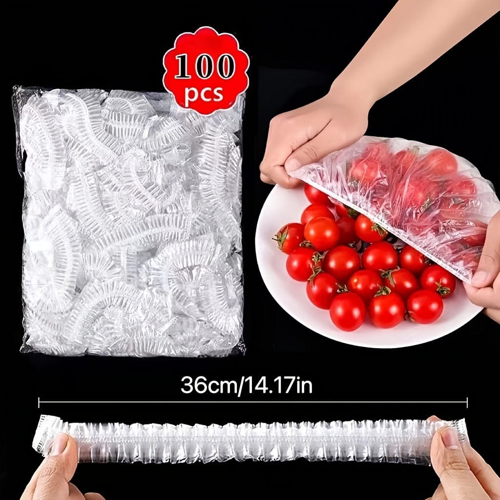 Zestaw 100 jednorazowych pokrywek na żywność - antyzapachowe i zapobiegające przeciekaniu - do lodówki z zamrażarką - TF16731 100szt Cuisine Pratique Polska