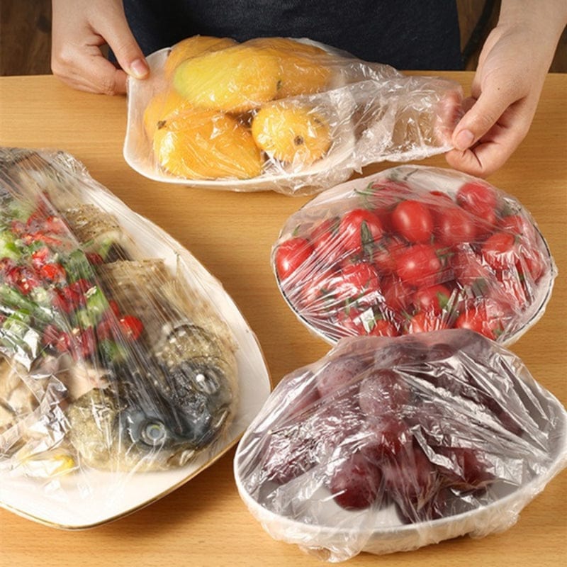 Zestaw 100 jednorazowych pokrywek na żywność - antyzapachowe i zapobiegające przeciekaniu - do lodówki z zamrażarką - TF16731 100szt Cuisine Pratique Polska