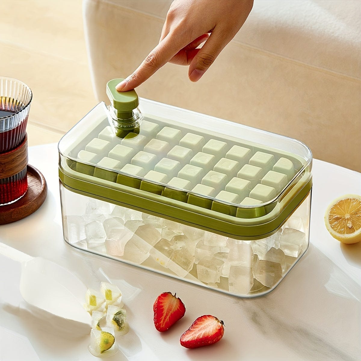 Zestaw 2 tacek na kostki lodu - 64 przegródki - z pokrywką i tacką do przechowywania Cuisine Pratique Polska