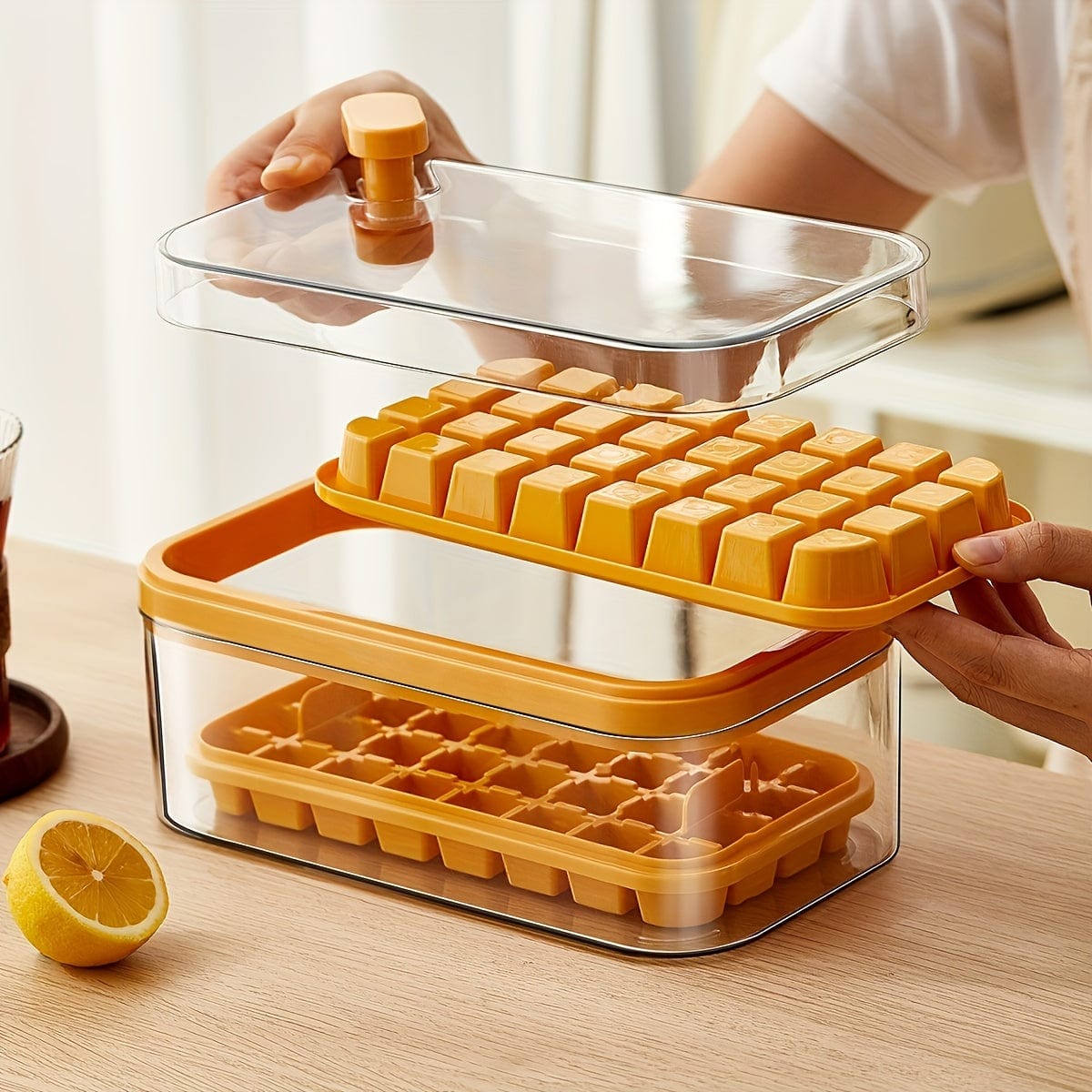 Zestaw 2 tacek na kostki lodu - 64 przegródki - z pokrywką i tacką do przechowywania Cuisine Pratique Polska