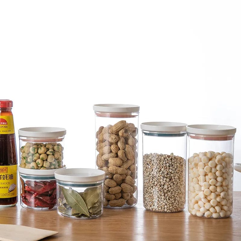 Zestaw 4 przezroczystych hermetycznych puszek z kolorowym zamknięciem Delikatny róż Cuisine Pratique Polska