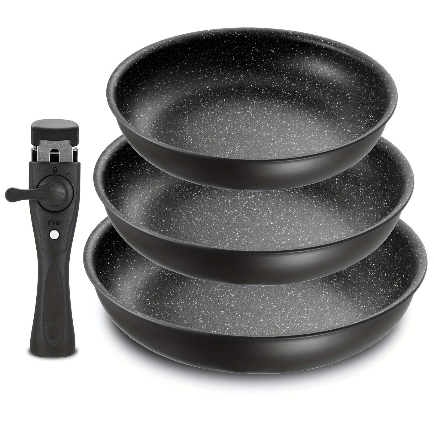 Zestaw wyjmowanych patelni z powłoką nieprzywierającą | 3 rozmiary | Nadaje się do wszystkich palników | Aluminium | Czarny Czarny Cuisine Pratique Polska