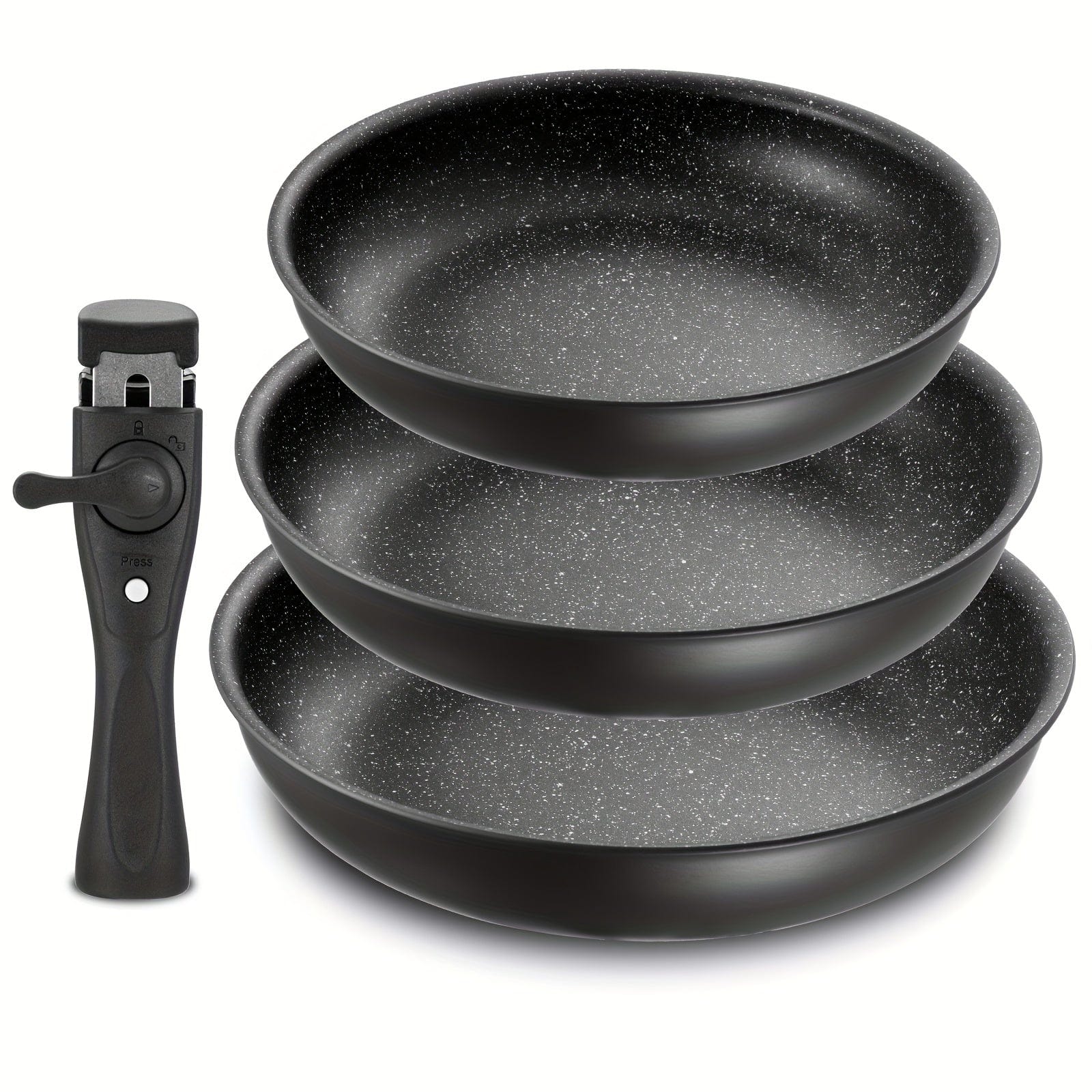 Zestaw wyjmowanych patelni z powłoką nieprzywierającą | 3 rozmiary | Nadaje się do wszystkich palników | Aluminium | Czarny Czarny Cuisine Pratique Polska