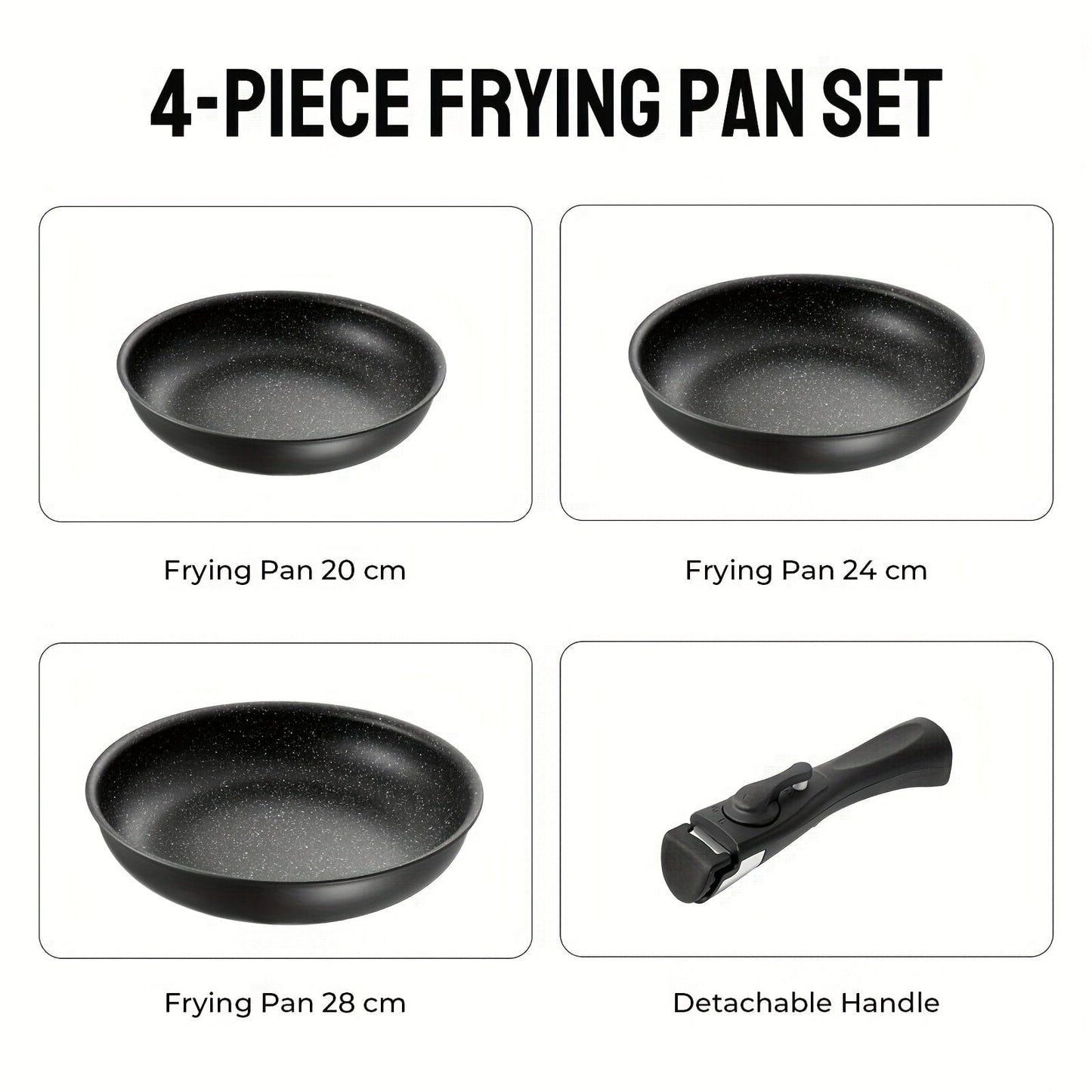 Zestaw wyjmowanych patelni z powłoką nieprzywierającą | 3 rozmiary | Nadaje się do wszystkich palników | Aluminium | Czarny Czarny Cuisine Pratique Polska