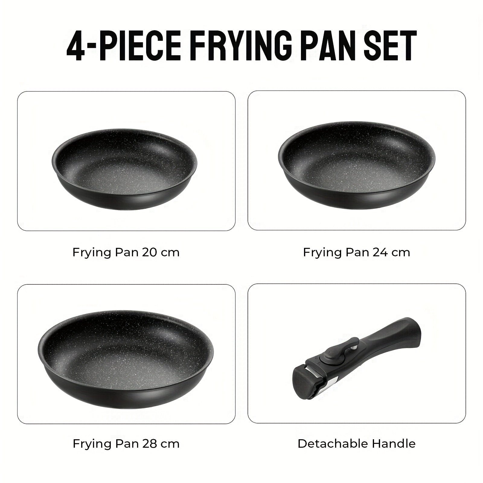 Zestaw wyjmowanych patelni z powłoką nieprzywierającą | 3 rozmiary | Nadaje się do wszystkich palników | Aluminium | Czarny Czarny Cuisine Pratique Polska